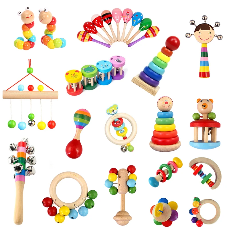 Montessori Toys Wooden Baby Rattles Sand Hamer Musical Toys Early Learning Educational Development Toys for Babies 0 12 Months