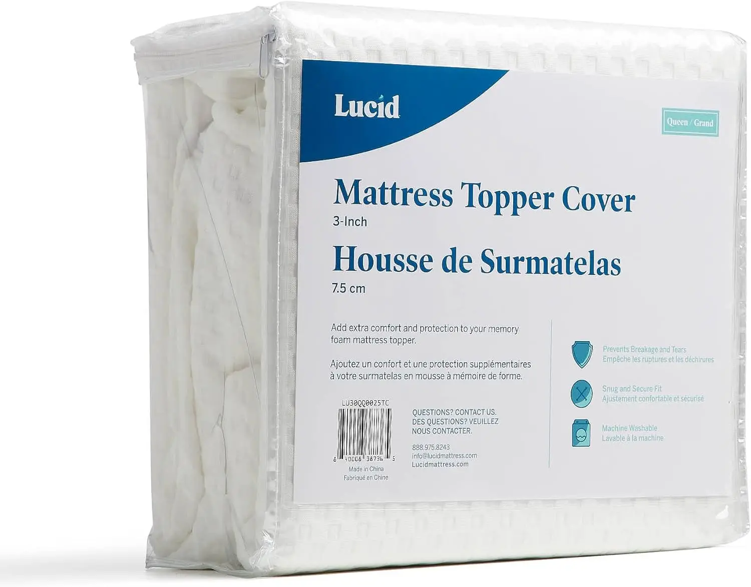 

3 H Mattr Topper Cover - Hine Washable, Breathable, Non-Slip, Zip Enclosure - Twin Xl, White