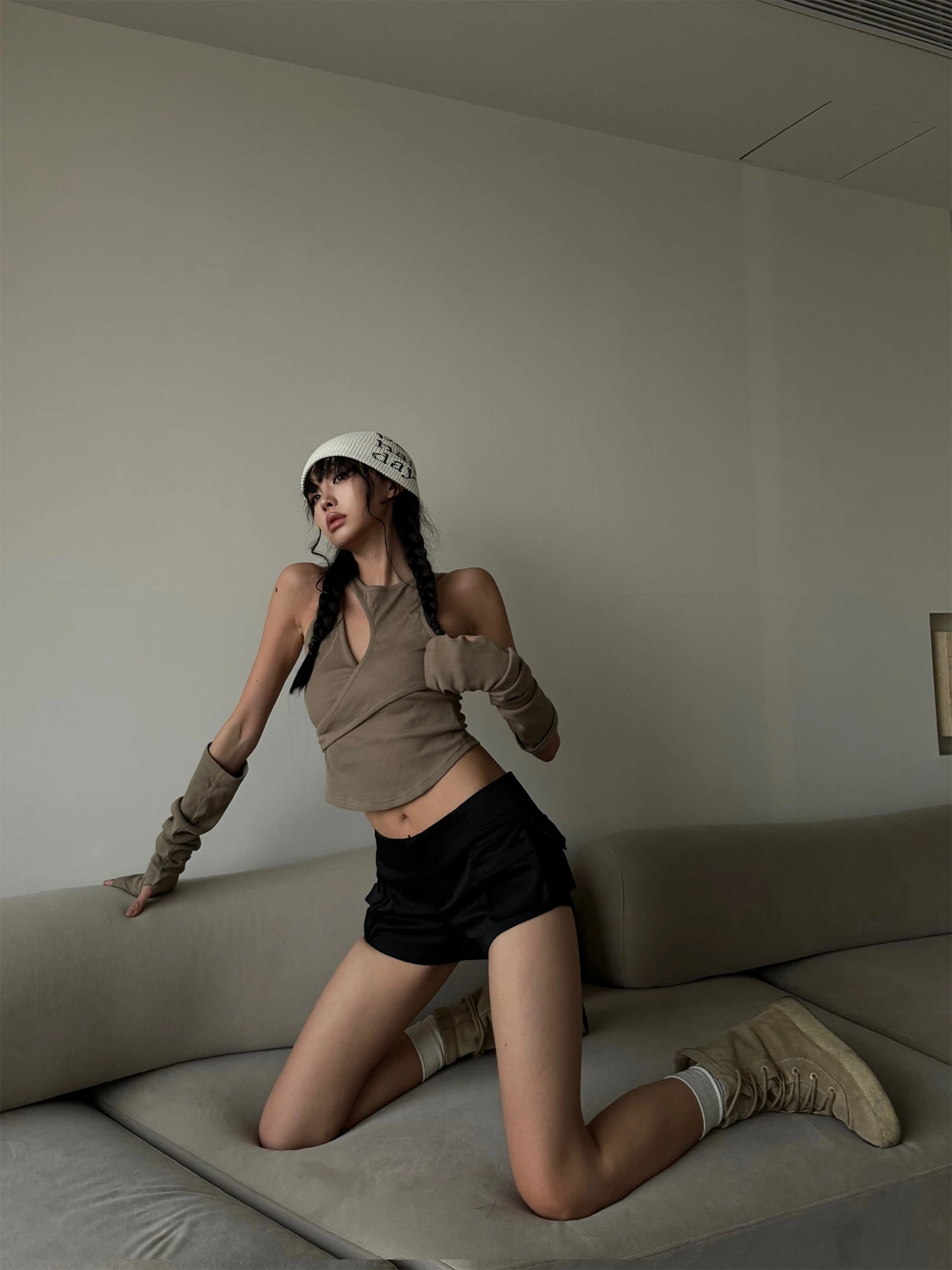 Sexy Black Low Waist Shorts WARDEN  High Street Function 3D Pocket Street Punk Style Cotton Blend Slim Fit Summer Hot Pants