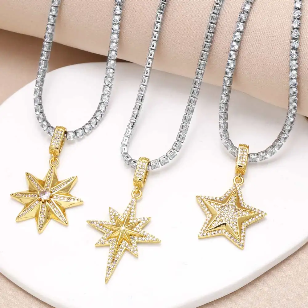 Popular Crystal Tennis Chain Star Necklace for Women Gold Plated Starburst Statement Necklace Clavicle Chain Jewelry nket18