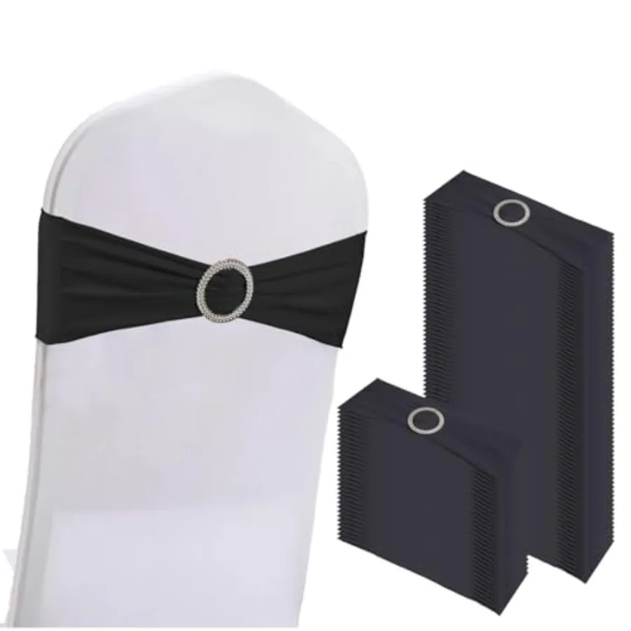 

100PCS Spandex Stretch Chair Sashes Bows Elastic Chair Cover Bands Ties with Buckle Slider for Wedding Party Reception Events U