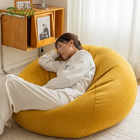 Realife 가을 겨울 스웨이드 레이지 소파 빈 백 소파, 거실 레이지 원단 소파 EPS 충전 입자, 거대한 120x140cm, 신제품