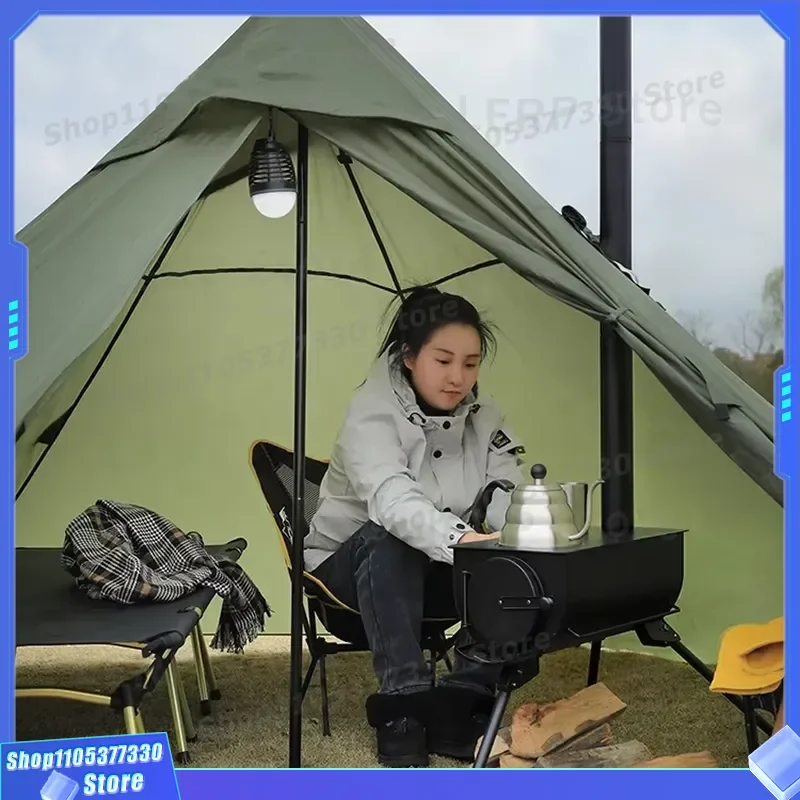 Portable Camping Tent Stove Integrated Heating Cooking Device for Outdoor Ice Fishing Winter Shelter Warmth Safe Wood Burner