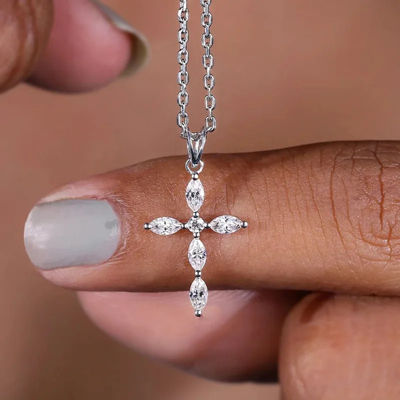 Luxury Stainless Steel Crystal Cross Pendant Necklace For Women Christian Jewelry Accessories