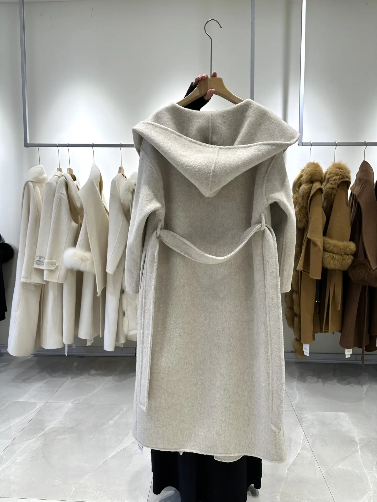 Classic Hooded Double Face Wool Coat For Women Autumn Winter New Oversized Loose Long Bathrobe Style Woolen Outerwear For Ladies
