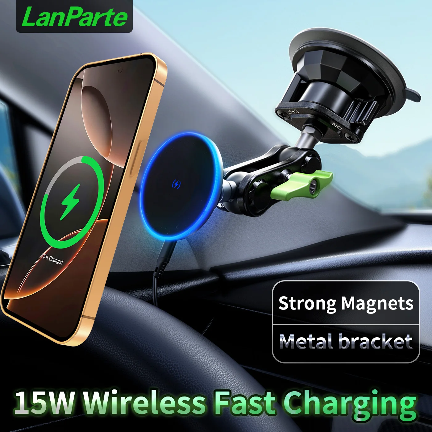 

Lanparte Magnetic Car Mount Charger 15W Fast Charging Magnetic Wireless Car Charger Car Phone Holder Dashboard Car Accessories