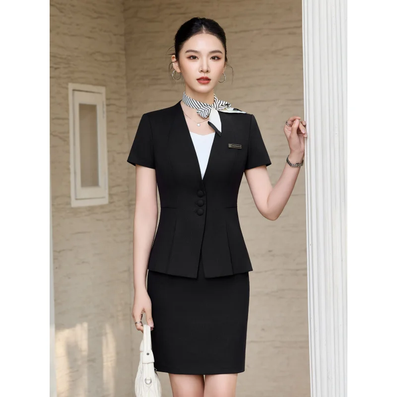Women's summer thin short-sleeved professional attire for gold shops, stylish and slimming, suitable for front desk, cashier, an
