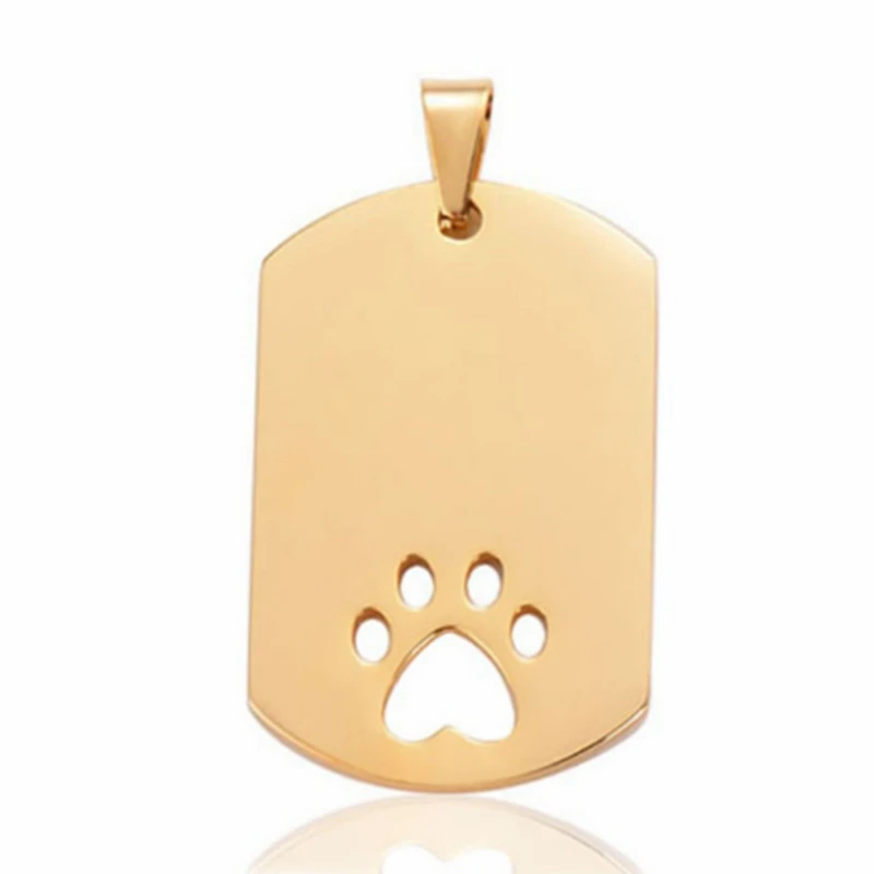 5Pcs Mirror Polish High Quality Rectangle Hollow Paw Print Tags Pendant Dog ID Stainless Steel Blank Dog Tags 3 colors Both side