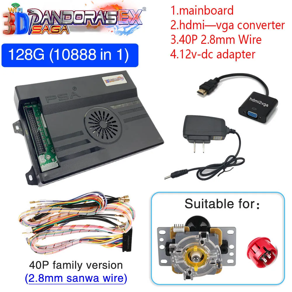 128GB 3D Pandora Saga EX2 Arcade Box 10888 in 1 DIY Kit Game