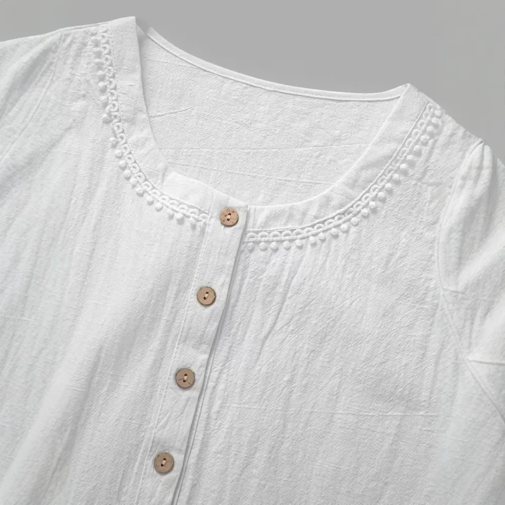 Women Lace Trim Round Neck Tank Top Wooden Button Front Open Sleeveless Casual Vacation Soft Breathable Flattering Comfy New