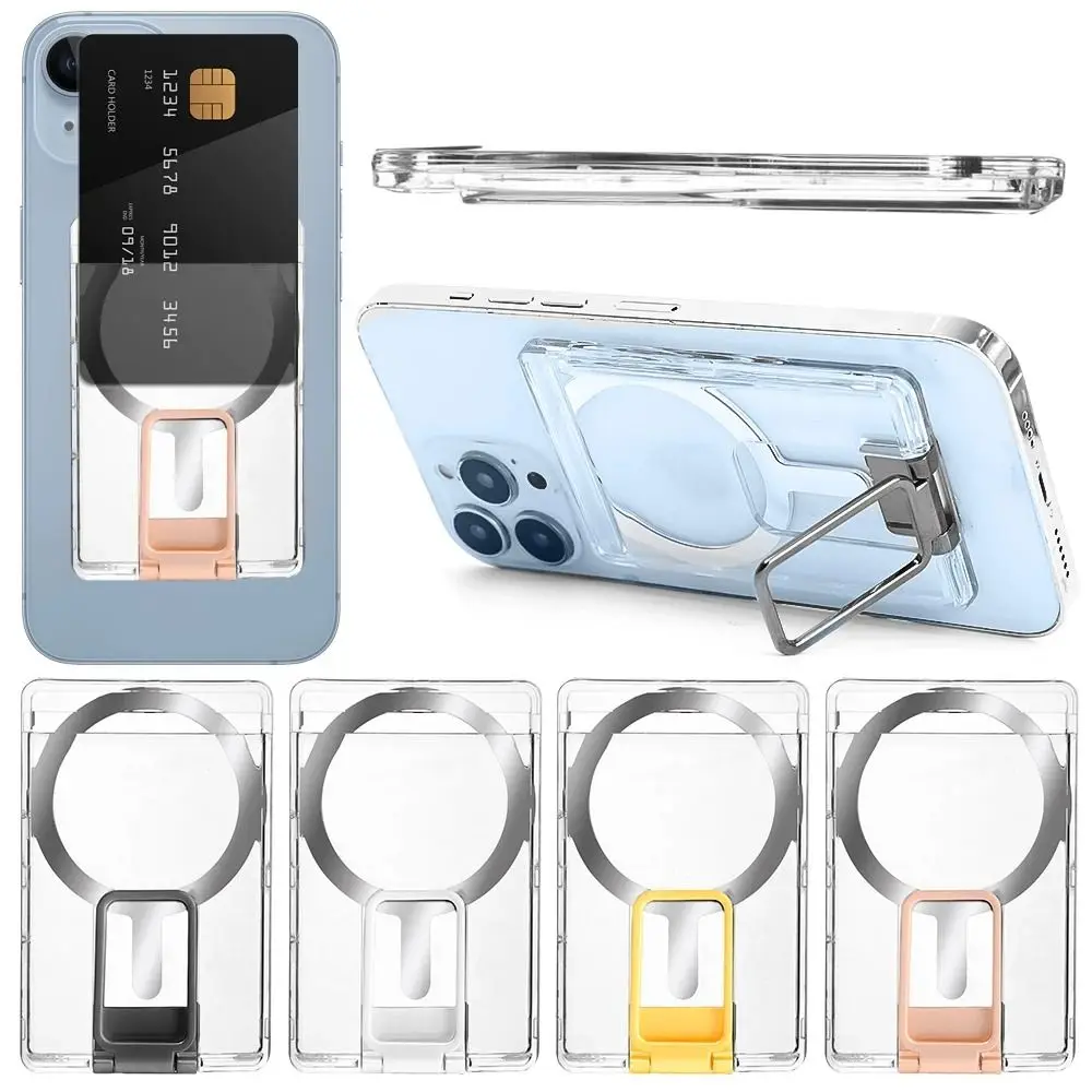 Magnetic Cellphone Wallet Holder Transparent Card Bag Slot Card Case Card Phone Holder Pocket Bag for IPhone 15 Pro Bracket