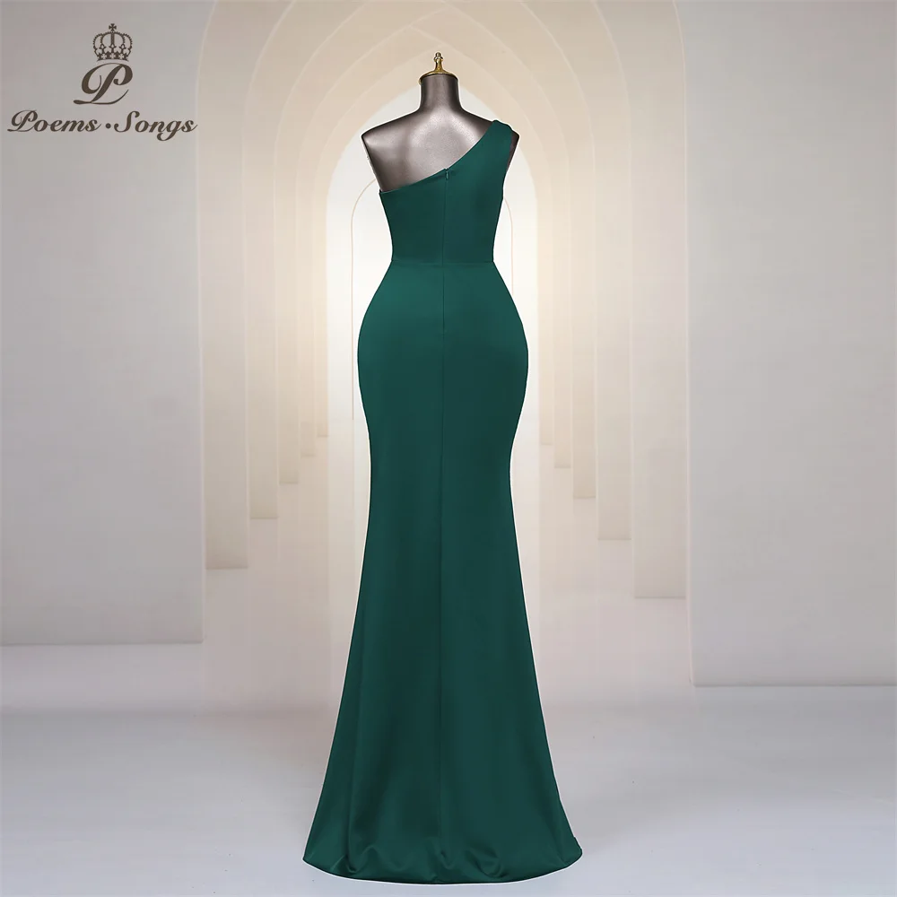 Simple Green Long Evening Dress High Split Mermaid Cut-Out One Shoulder Sleeveless Formal Prom Dresses Party