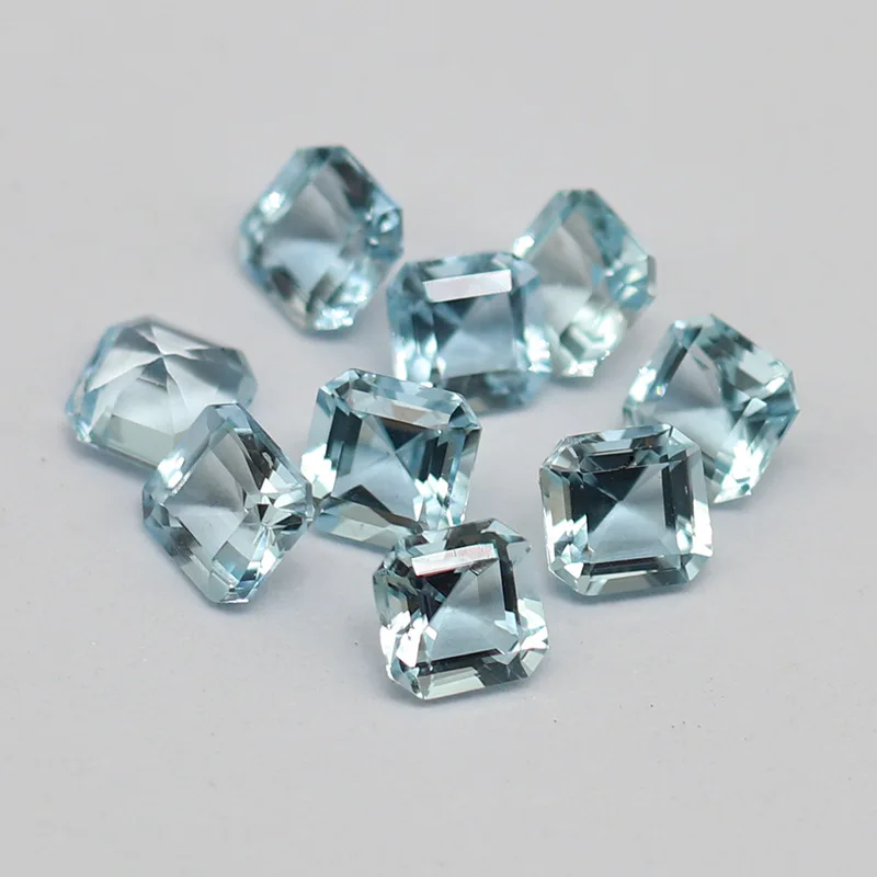 2PCS/Lot 6X6MM 3A Quality Asscher Cut Aquamarine Suitable For DIY Jewelry Assembly