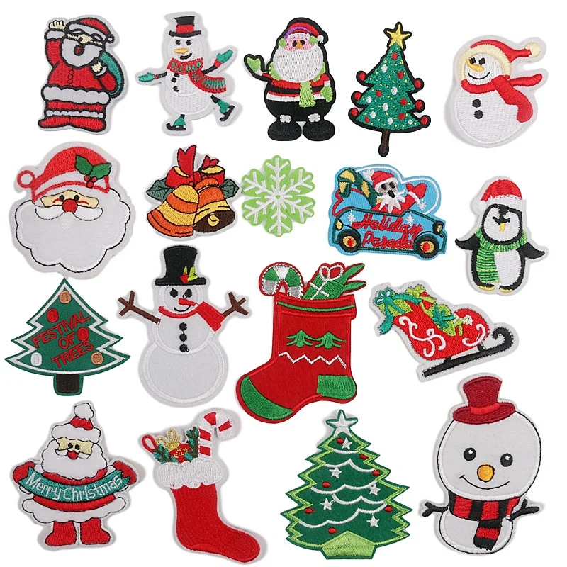 HITL Christmas Patches Sew on Iron on Embroidered 18PCS Xmas Tree Santa Cute Appliques for DIY Crafts Clothes Decorations