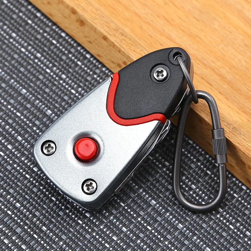 6-in-1 Survival Tools Keychain Folding Knife Screwdriver Kit Outdoor Camping Hiking Keyring Pendant with LED Flashlight