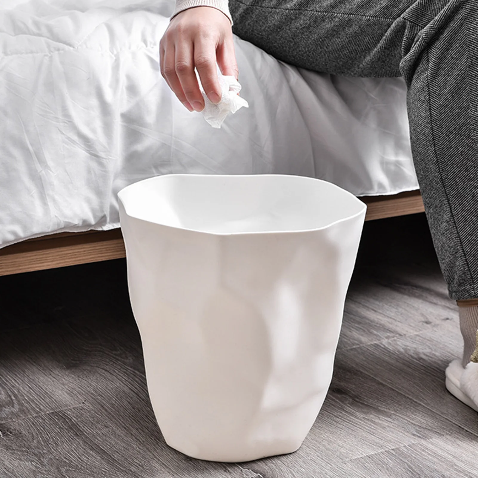 1Pc Small Trash Can Plastic Unique Irregular Creased Modern Wastebasket Open Top Garbage Bin for Bathroom Office Bedroom Kitchen
