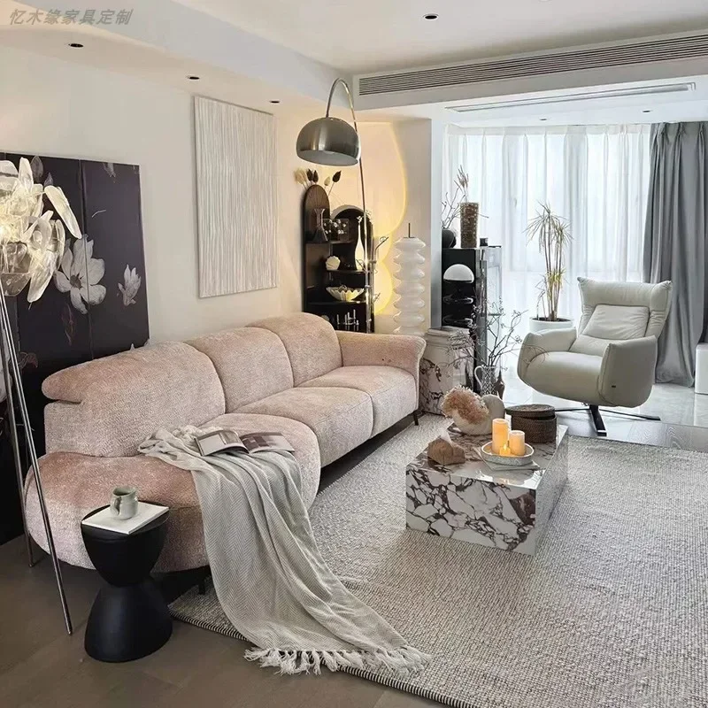 

Italian minimalist household straight curved fabric sofa