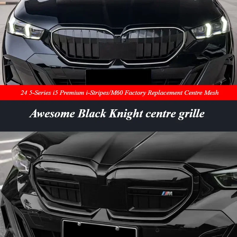 For 2024 BMW 5 Series i5 530 Car Gloss Black Kidney Grill Dual Slats Racing Grill M60 Grille Blackened Front Face Grill Decor