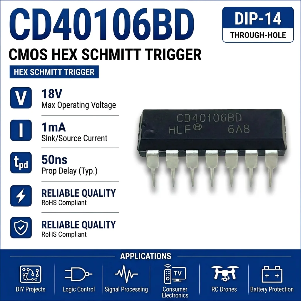(10 pcs) CD40106BE BD DIP-14/CD40106BM BC SOP-14 CD40106 Hex Schmitt Trigger Inverter 3V-18V