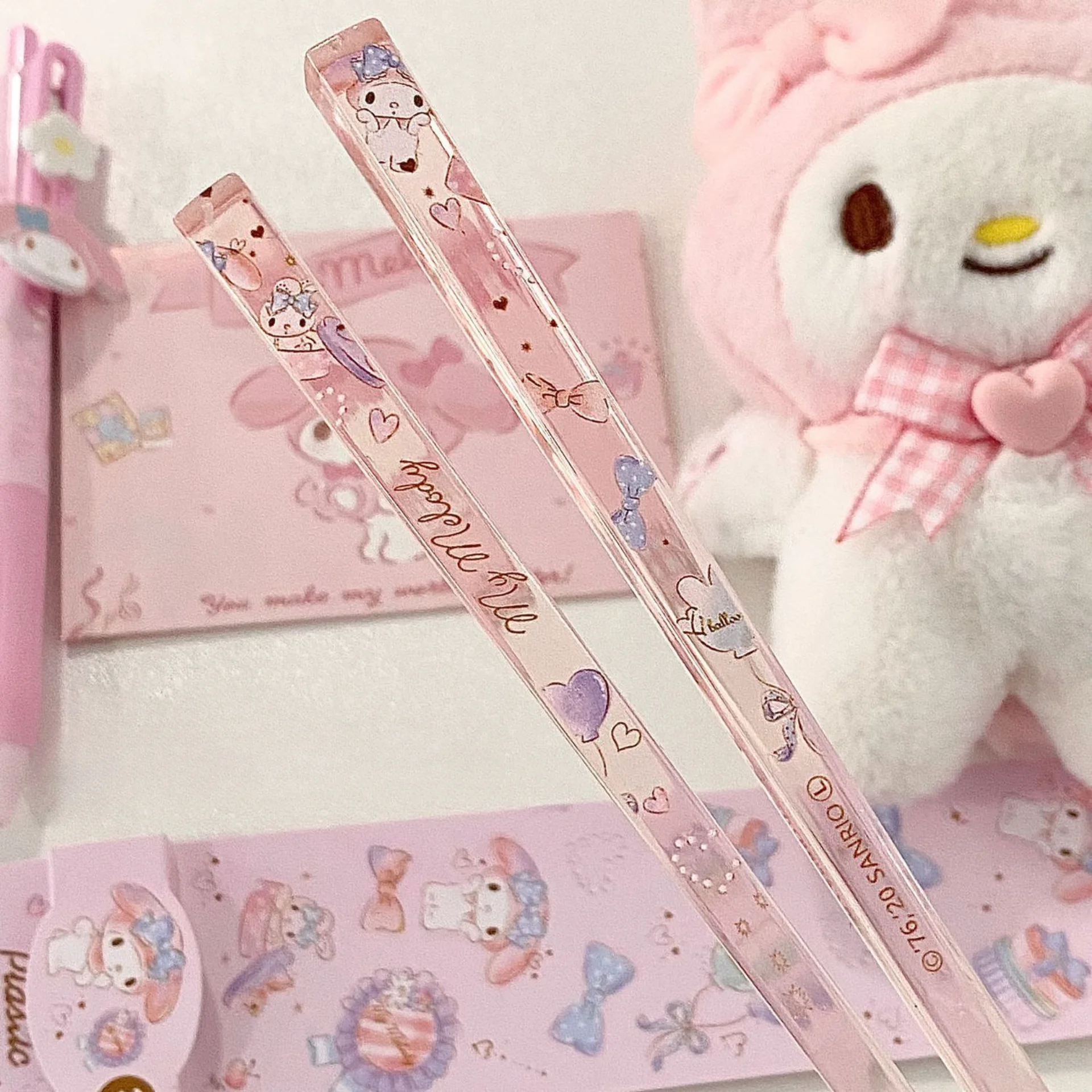 Cinnamoroll My Melody аниме мультфильм палочки для еды хрустальные акриловые палочки для еды милые нескользящие прозрачные стерилизованные портативные