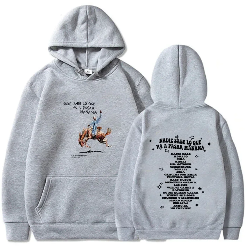 Bad Bunny New Album Nadie Sabe Lo Que Va Pasar Manana Hoodies Men Letter Printed Clothing Long Sleeve Loose Casual Sweatshirts