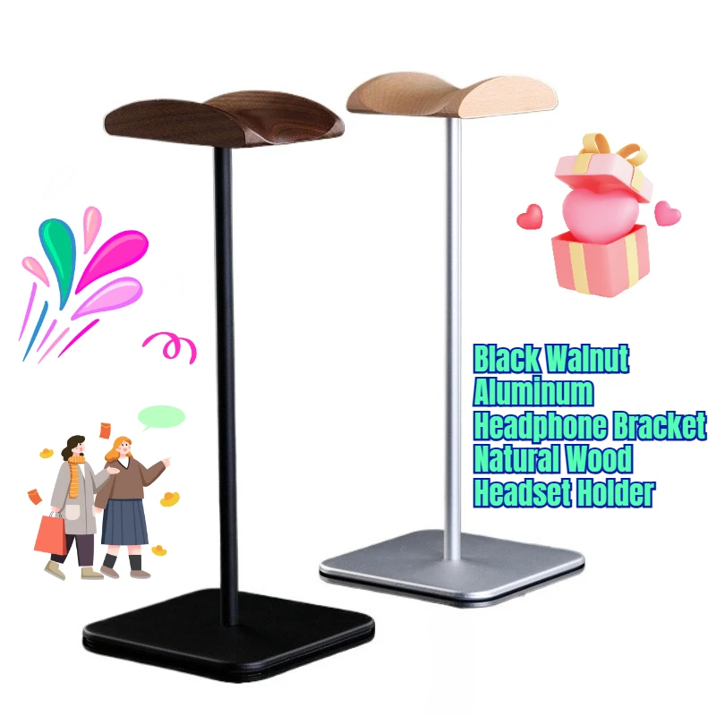 

Black Walnut Aluminum Headphone Bracket Natural Wood Headset Holder