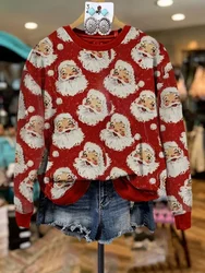 Casual Contrast Color Santa Print Sweatshirt Christmas Santa Claus  Long Sleeve Top