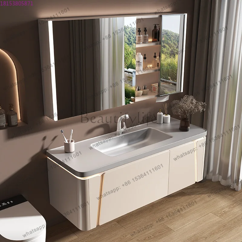 Lighting arc microcrystalline stone integrated basin bathroom cabinet washbasin wash basin bathroom cabinet combination