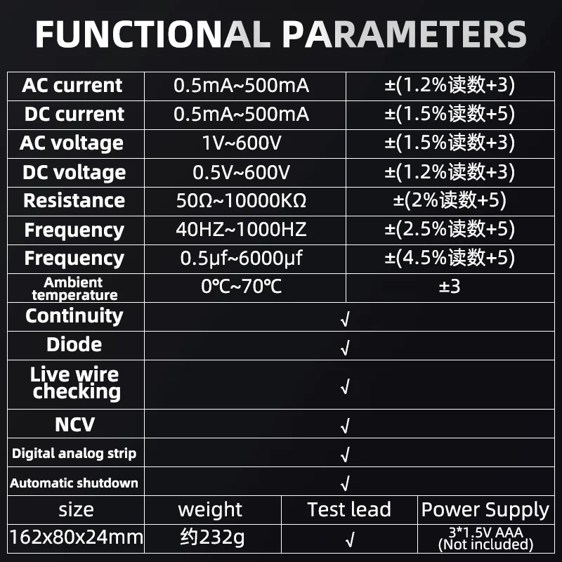 2024 New Profesional Digital Multimeter True RMS Smart Multitester DC AC Current Voltage Capacitor Ohm Diode Live Electric Tool