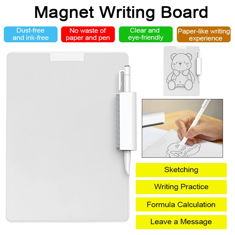 Magnetic Writing Board with 0.5 + 0.8 mm Pen 10-inch Local Erasable Whiteboard for Children Doodle Practice Drawing Note Taking