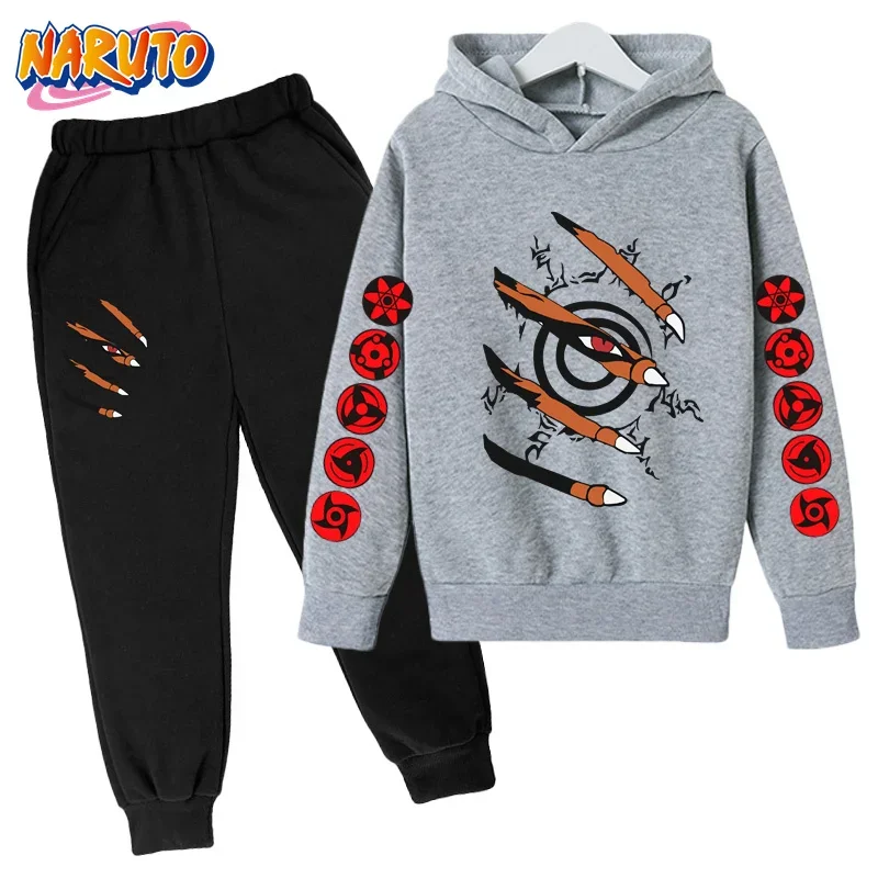 Conjunto de Sudadera con capucha Naruto para niños y niñas, ropa informal con capucha y pantalones, 2 piezas, novedad de 2025