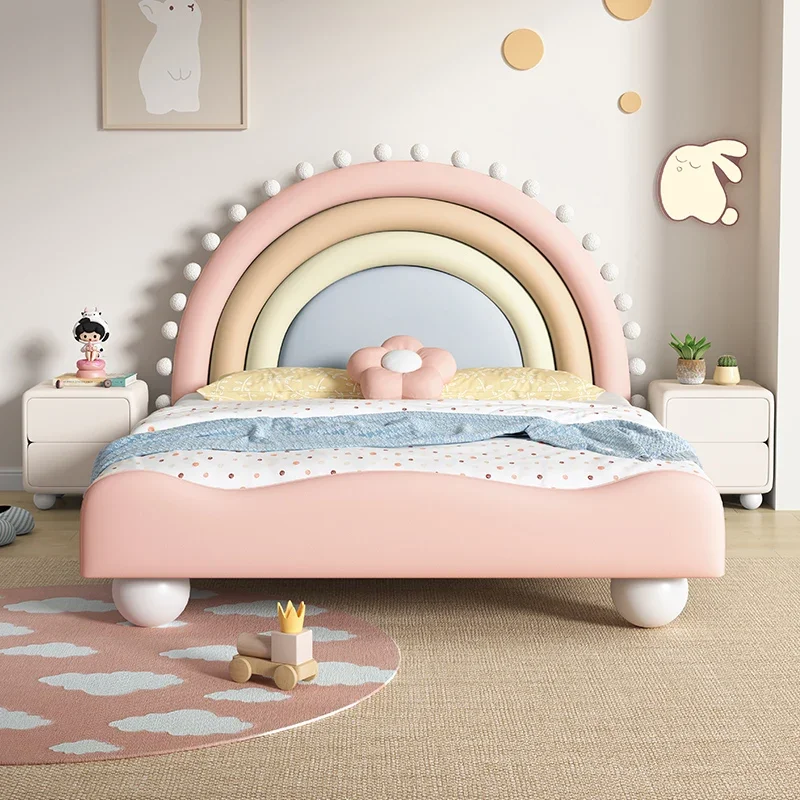 Children's furniture Children's bed Girls fun rainbow bed Solid wood frame Children's room Small apartment