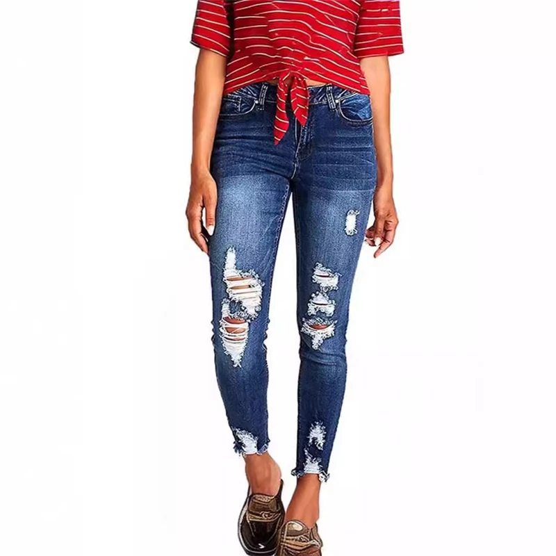 

Women High Waist Stretch Ripped Jeans Casual Fashion Denim Pants Trendy 2025 Spring Summer Slim Fit Trousers