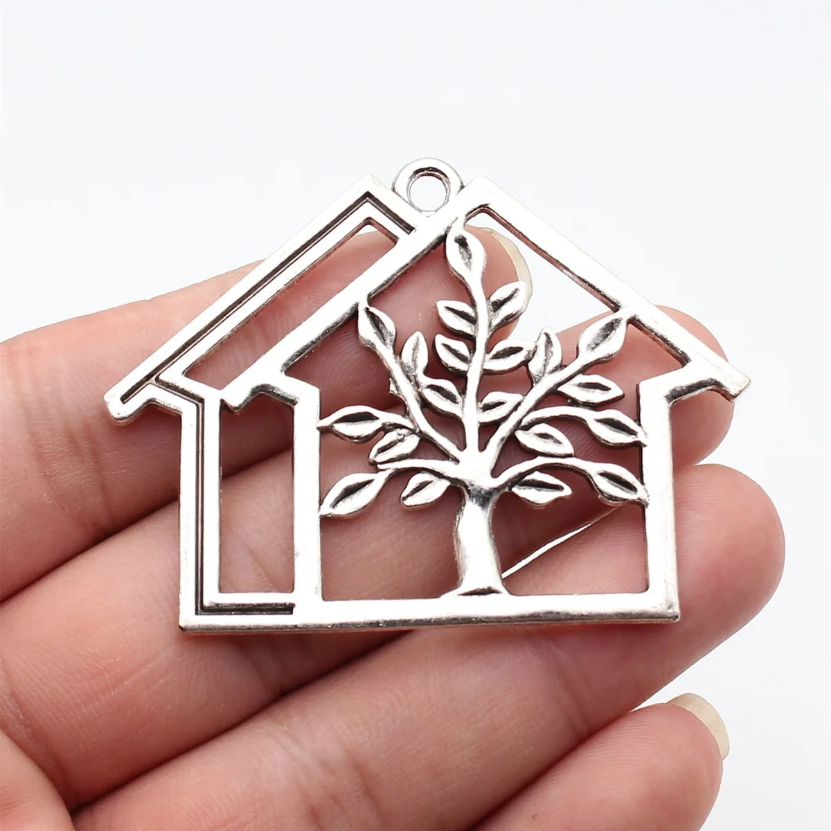 1pcs 64x47mm Antique Silver Color Hollow Out House And Tree Pendant Zinc Alloy Jewelry Findings Wholesale
