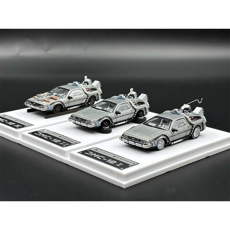 MJ In Stock 1:64 DeLorean Time Machine Back Futura Diecast Diorama Car Model Collection Toys