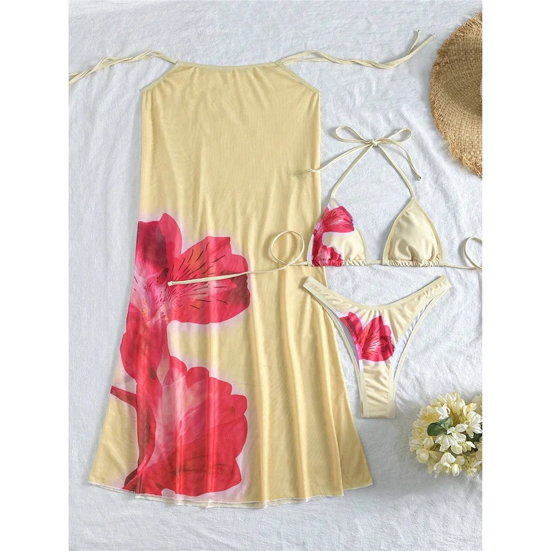 XS - L, mit Blumenmuster, Neckholder-Bikini, Damen-Badeanzug, dreiteiliges Bikini-Set, Damen-Badebekleidung, Badeanzug, Badebekleidung, Schwimmbekleidung V6800 – Detail 9