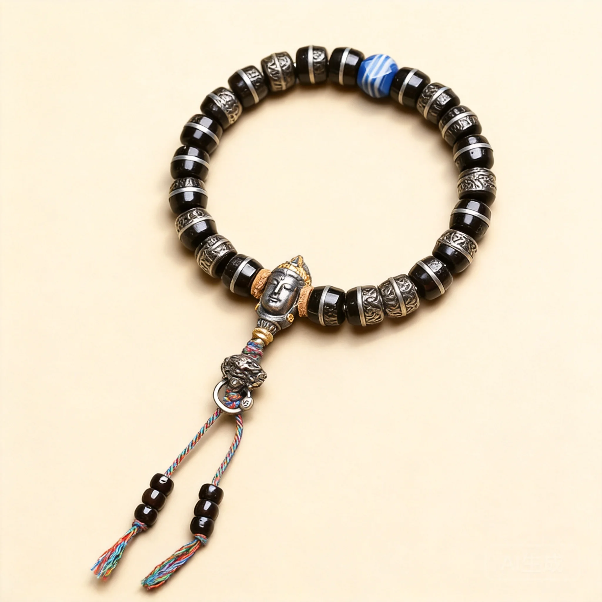 Chinese Style Natural Black Gold Coconut Shell Beaded Bracelet Copper Inlaid Buddha Pixiu Charm Agate Lucky Blessing Jewelry For