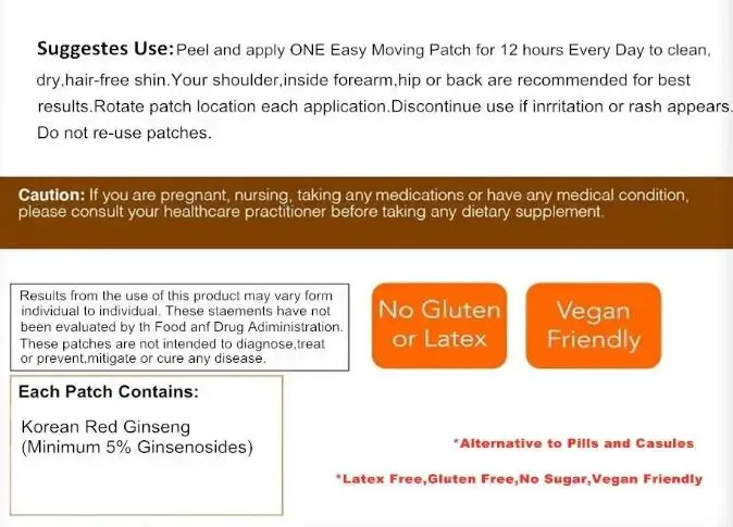A5YE  Korean Red Ginseng Root Transdermal Patches 30 Count Energy Focus Performance Vitality Immune Support