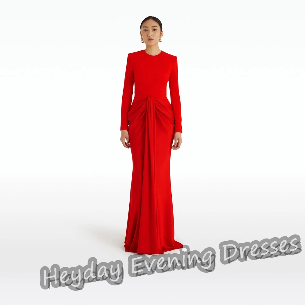 Heyday Crepe Mermaid O-Neck Saudi Arabia Simple Long Sleeves Prom Gown Floor Length Elegant Evening Party Dresses For Women 2024