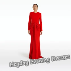 Heyday Crepe Mermaid O-Neck Saudi Arabia Simple Long Sleeves Prom Gown Floor Length Elegant Evening Party Dresses For Women 2024