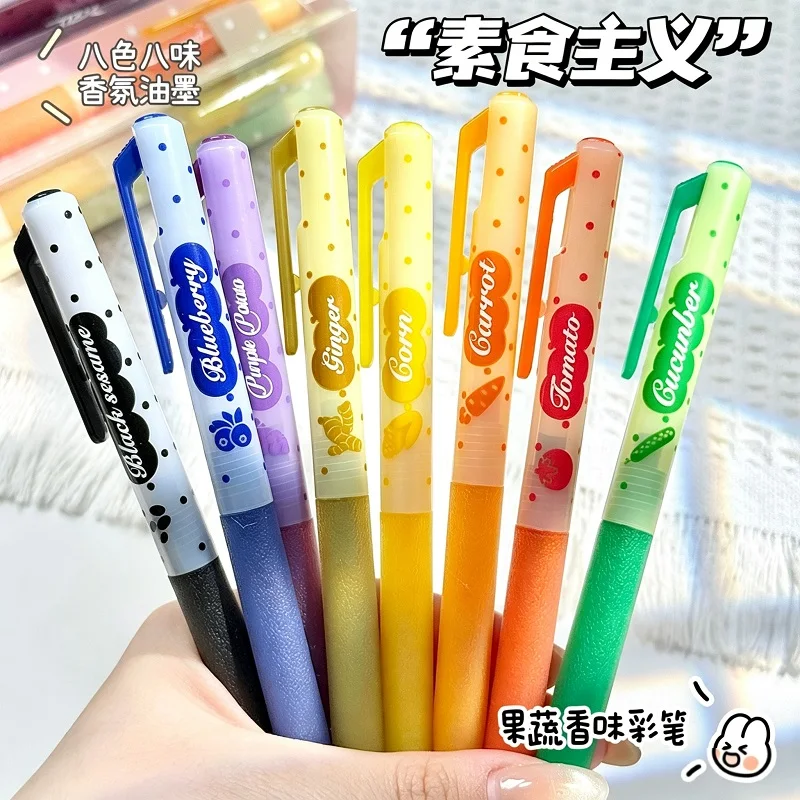 TANOOCI Scented Side Click Gel Pens,8 Fruit & Vegetable Scents,0.5mm CS Tip Quick-Drying Smooth Ink Colored Writing Pens
