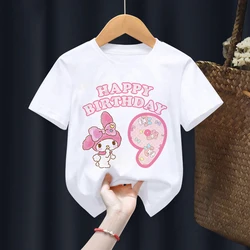 Sanrio My Melody T-shirt Birthday Number 1-14 Kawaii T Shirt Anime Cartoons Children Casual Clothes T Shirts Kid Girl Boy Tops