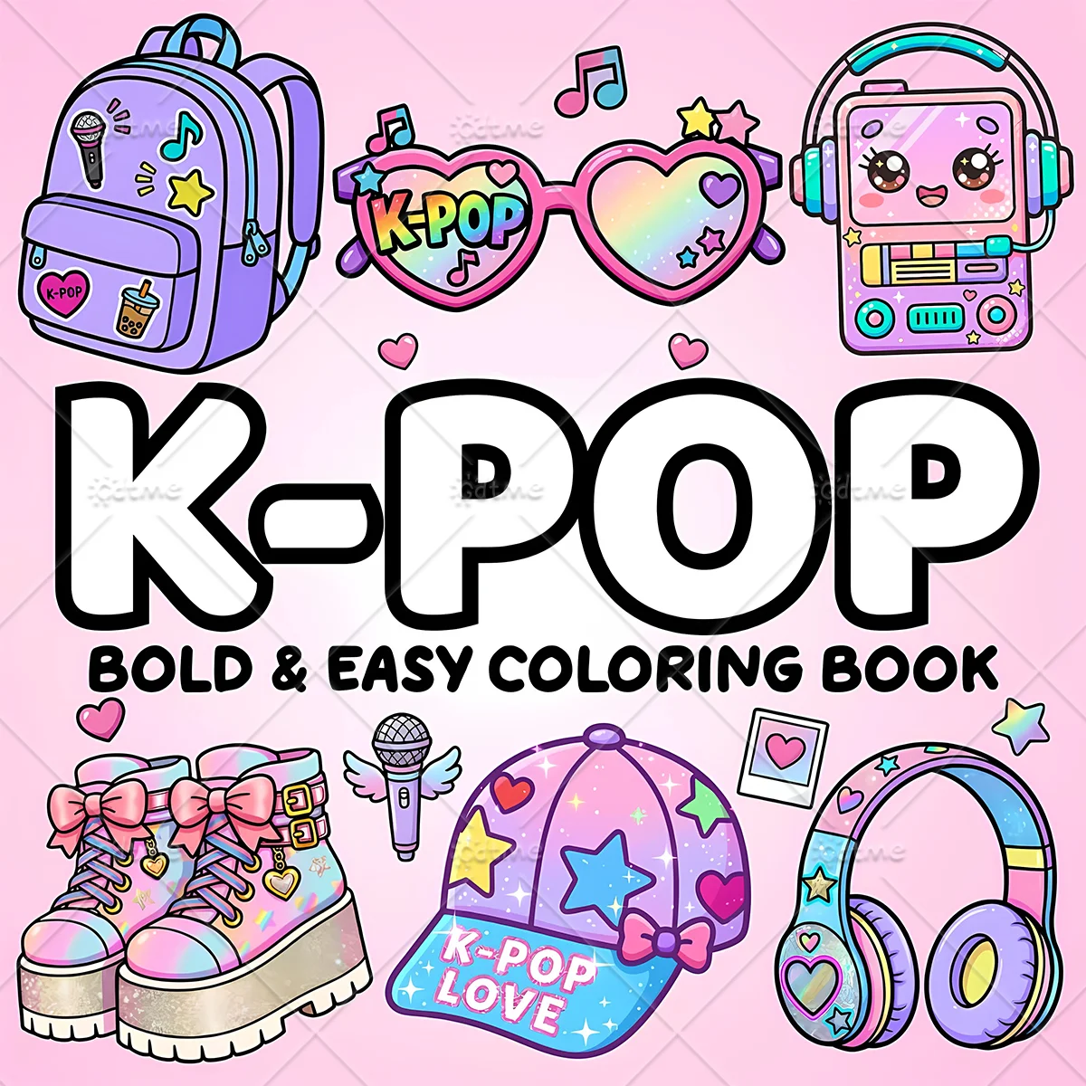 K-Pop Vibes Coloring Book for Adults Teens - Bold & Easy Cute K-Pop Lifestyle Patterns, Stress Relief Art Therapy Drawing Book