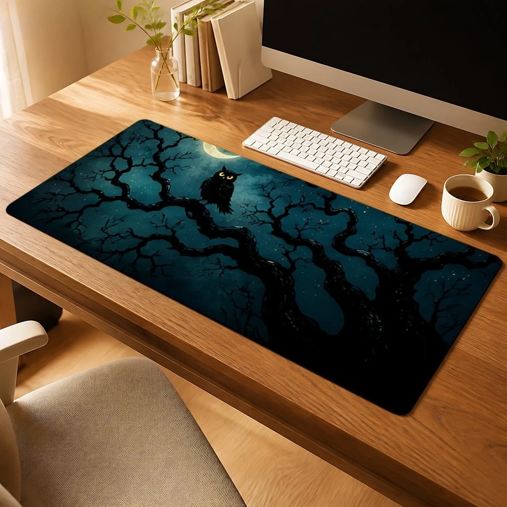 Dark evening sleeping owl moonlight starry sky pattern mouse pad, anti-slip, suitable for home office desk decoration accessory