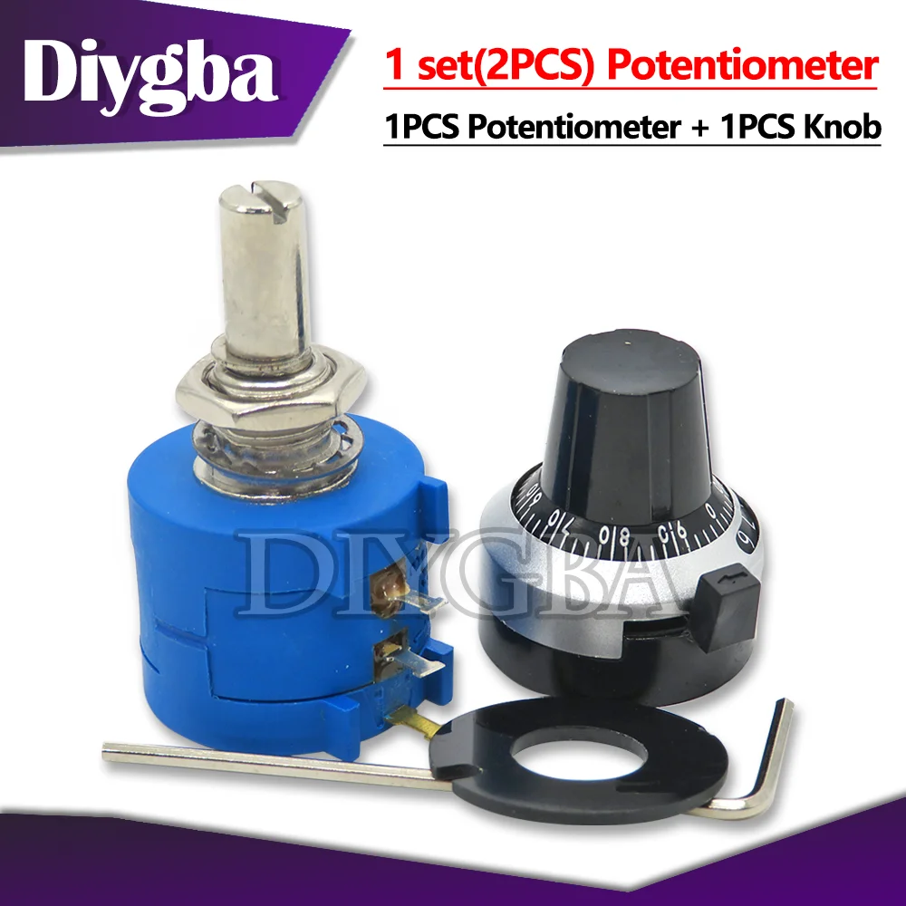 1set 3590S Multiturn Potentiometer 500 1K 2K 5K 10K 20K 50K 100K ohm Potentiometer Adjustable Resistor 3590 102 103 With knob