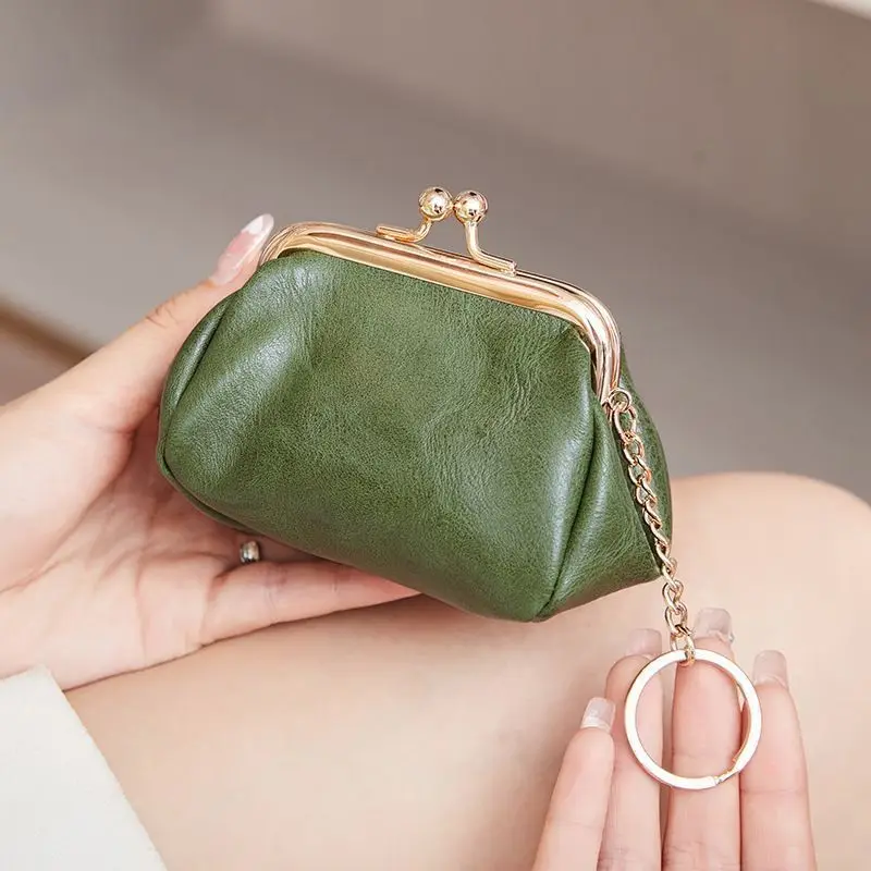 Nova moda de alta qualidade bolsa de moedas beijo bloqueio textura de couro feminino pequena carteira portátil saco chave saco de armazenamento de batom