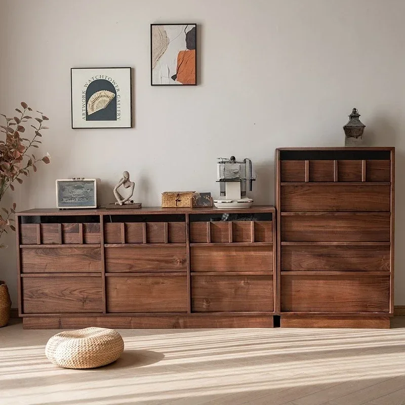 Medieval walnut solid wood nine-chest ca binet side cabinet skeleton bedroom storage lock er