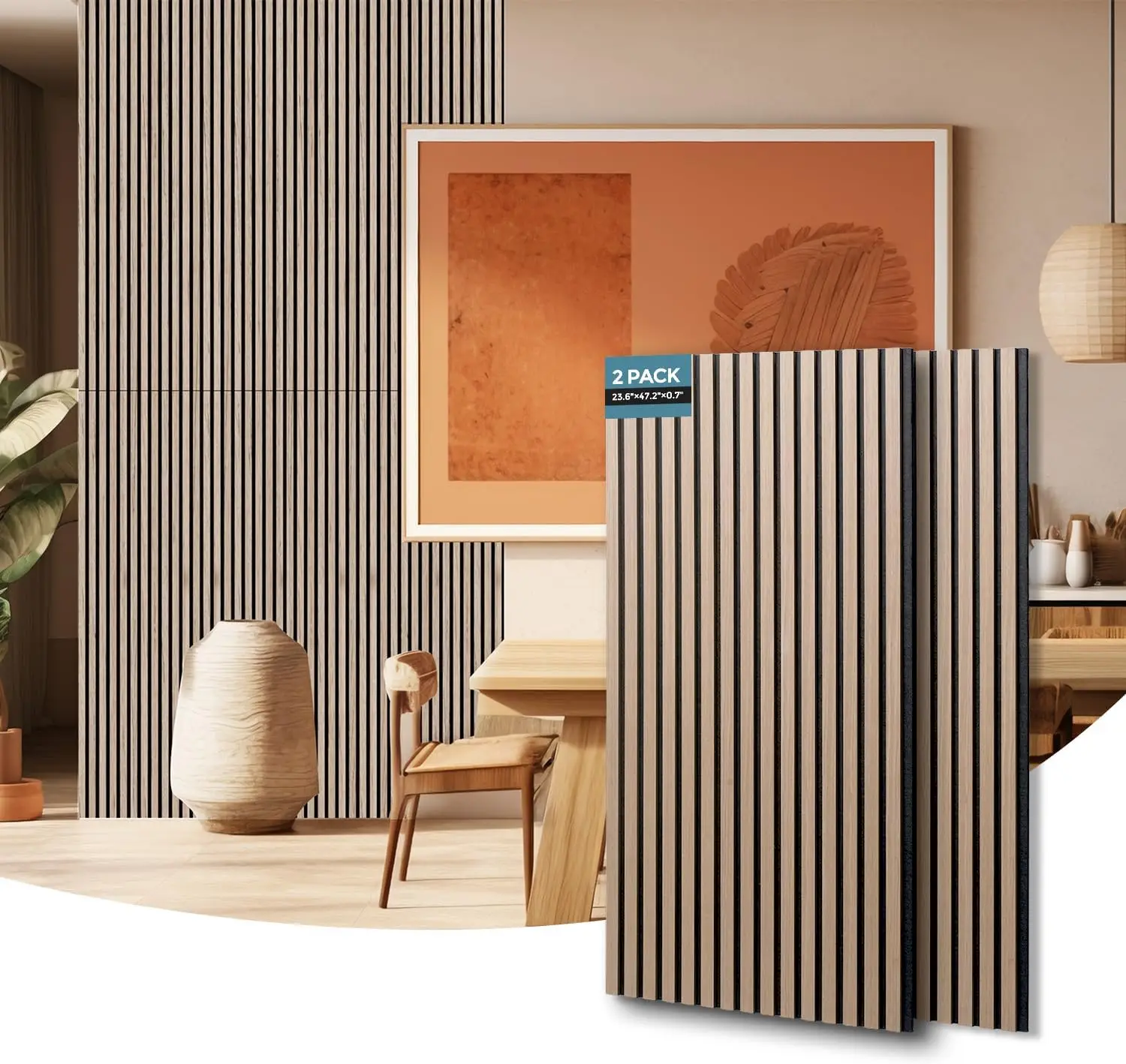 

2 Pack Wood Slat Acoustic Panels for Wall and Ceiling, 3D High Density Sound Dampening Foam Panels in Walnut, 96x24 Inches