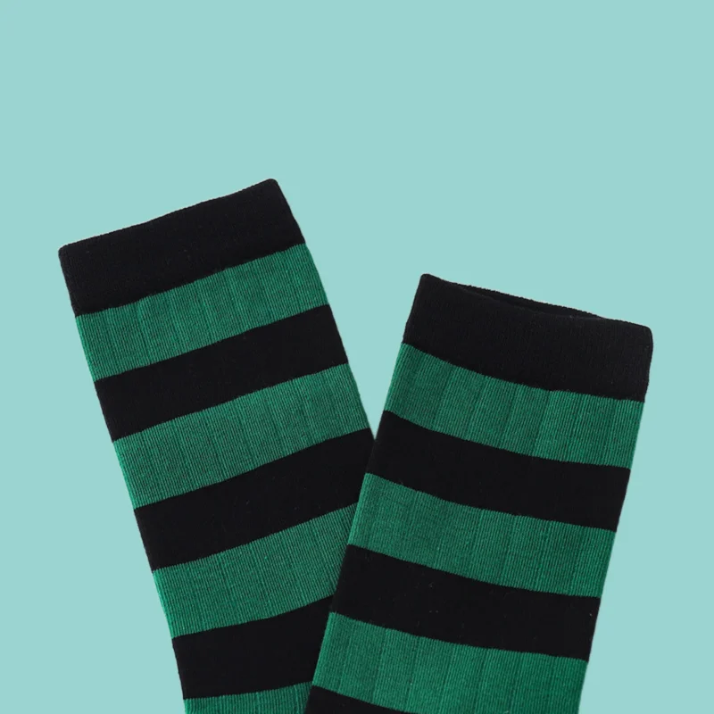 3/6 Pairs Fashion Men's Socks Green Striped Socks Mid-tube Socks Trend Summer Street Hip-hop Sports Personality Skateboard Socks