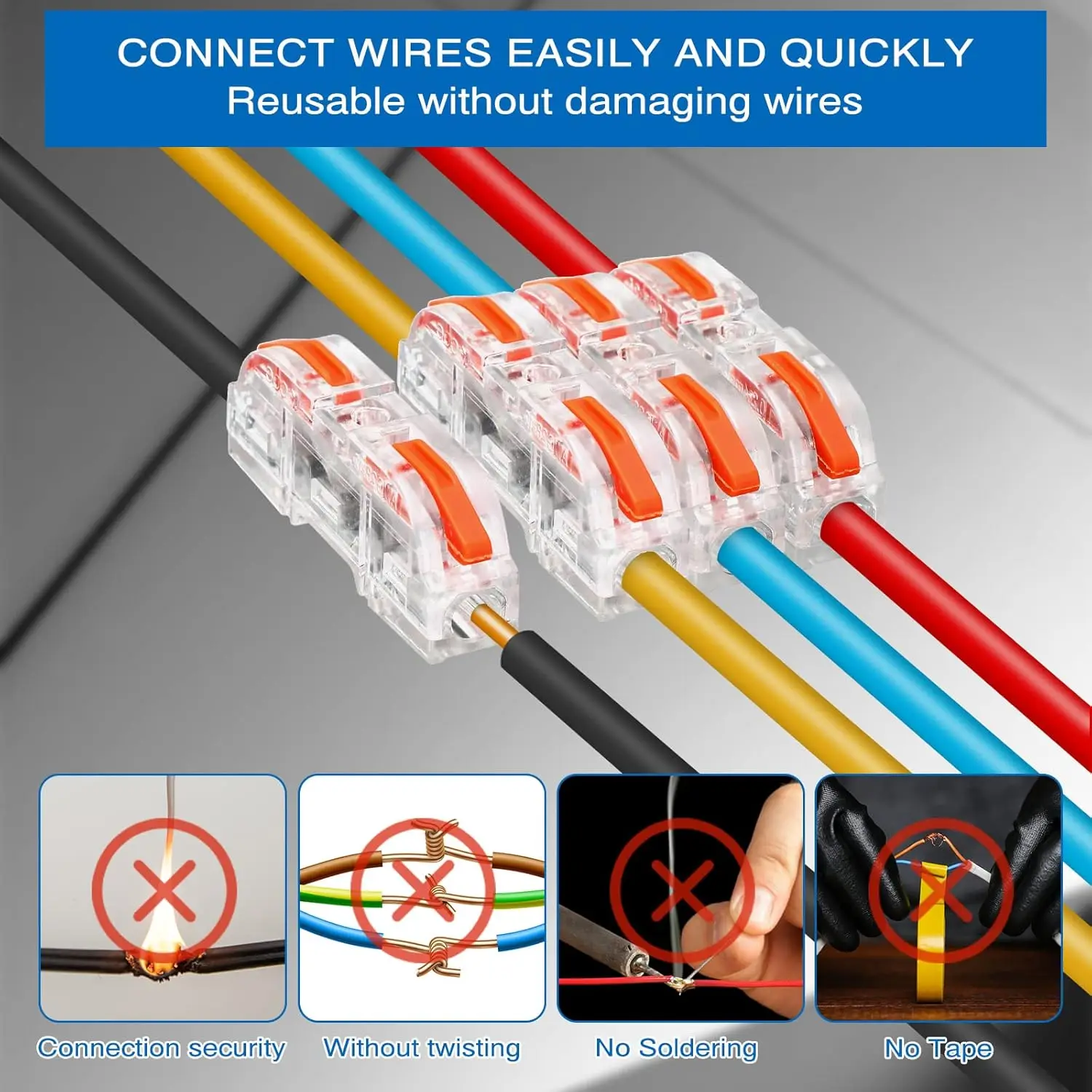 50PCS Lever Wire Connector Quick Connect Electrical Wire Conductor Connectors Kit Lever Connectors for Quick Wiring AWG 28-12